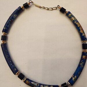 Vintage Rare Cloisonné Chinese Enamel Jewelry Choker Floral Blue